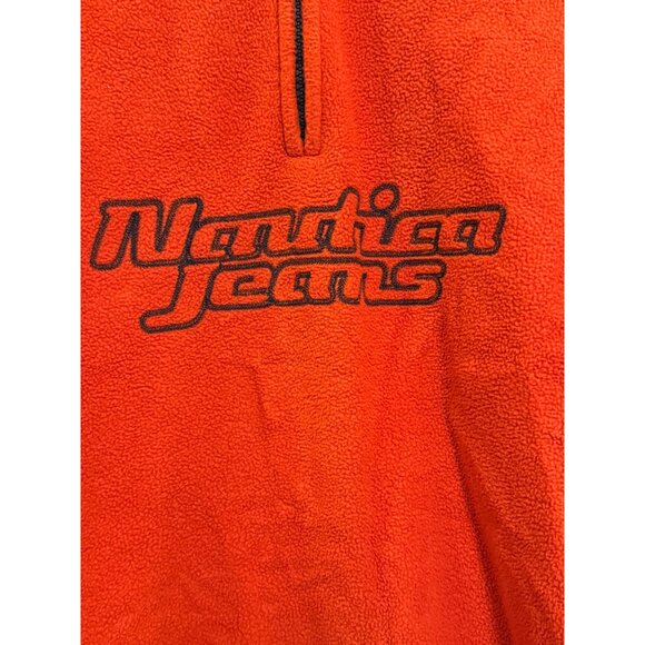 Vintage Y2K Nautica Jeans Fleece Pullover Men’s L Orange Embroidered Half-Zip Li - Picture 3 of 5